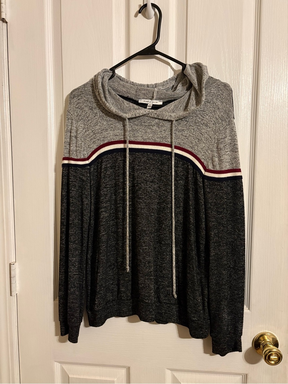 Purple Snow Men's Gray and Charcoal Crewneck Sweater with Stripe Accent